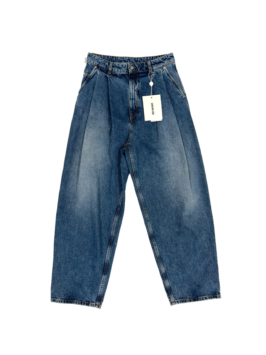 HED MAYNER Blue Pleated Jeans | Designer Pants - SIMBA REBORN