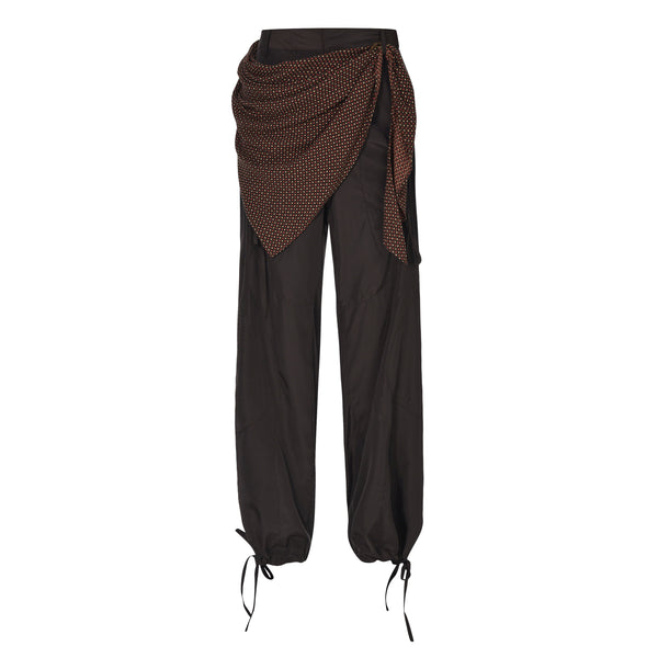Brown Layered Drawstring Nylon Pants