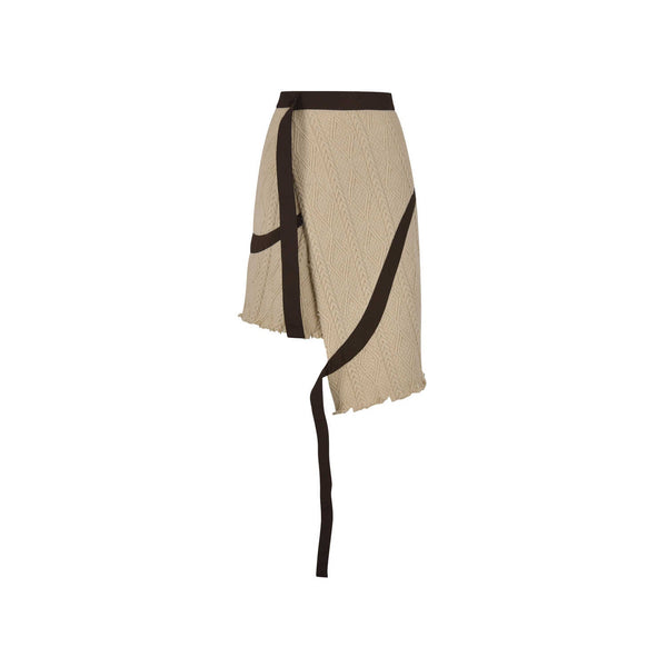 Beige Raw Edge Strap Wrap Skirt