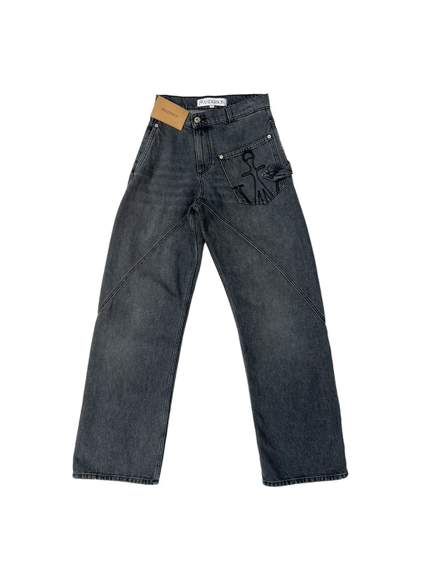 Gray Twisted Workwear Denim Jeans