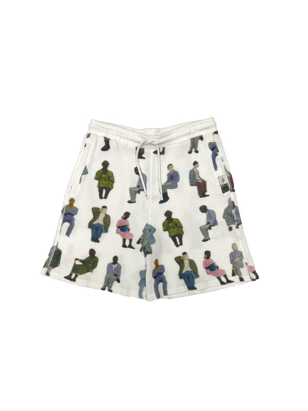 White Printed Waffle Shorts