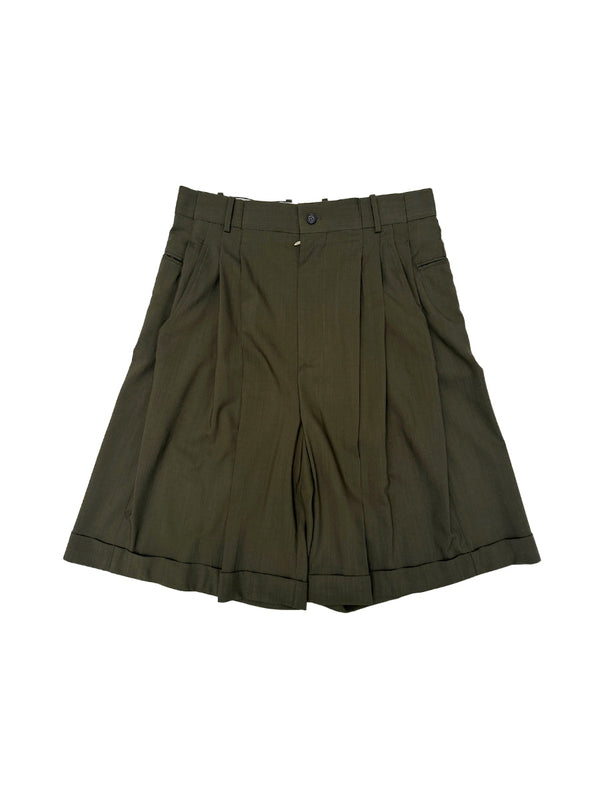 Green Pleated Shorts