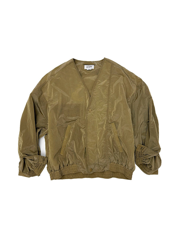 Beige Crinkled Taffeta Bomber Jacket