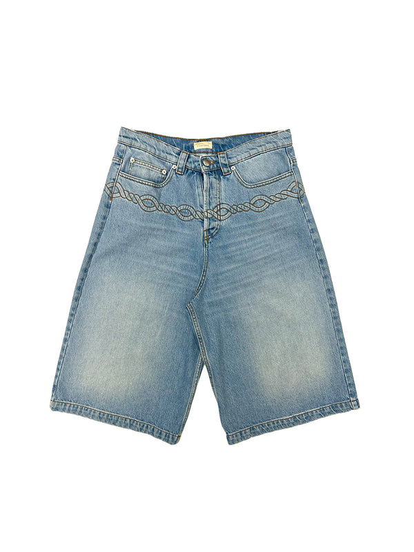 CORDED SHORTS IN STONE-WASH DENIM